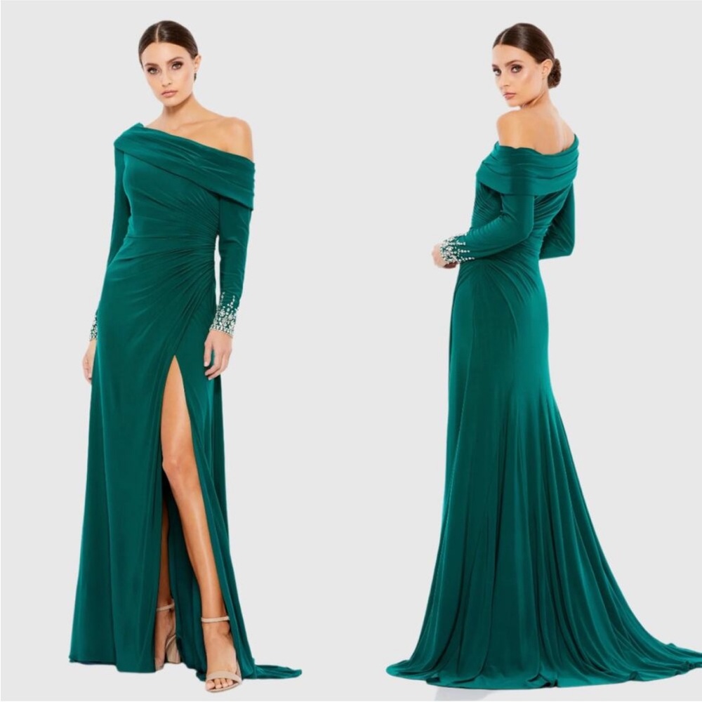 Mac Duggal Teal Off-Shoulder Wedding Dress